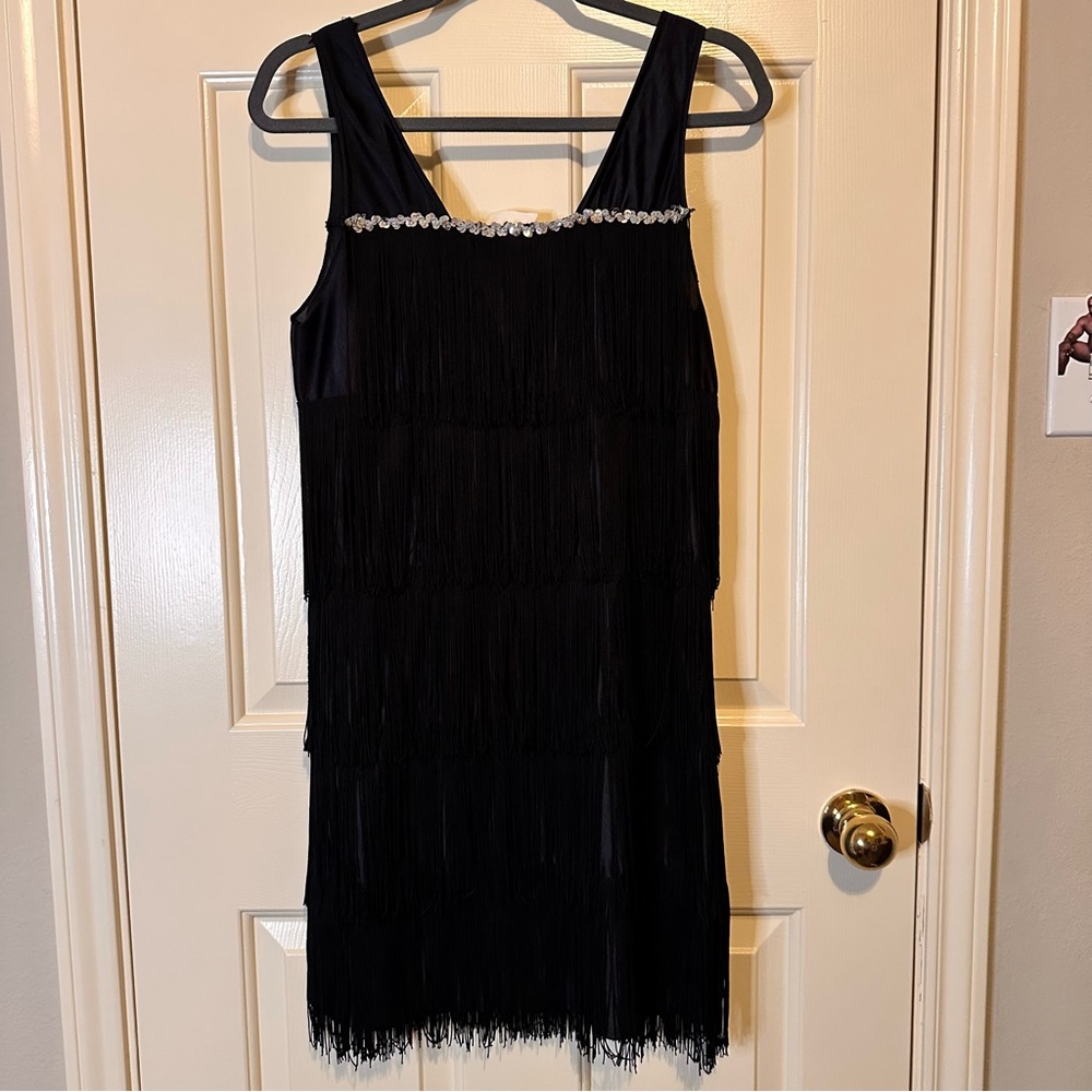 Black 1920s inspired Flapper Costume  Mini Dress with sequins Accents